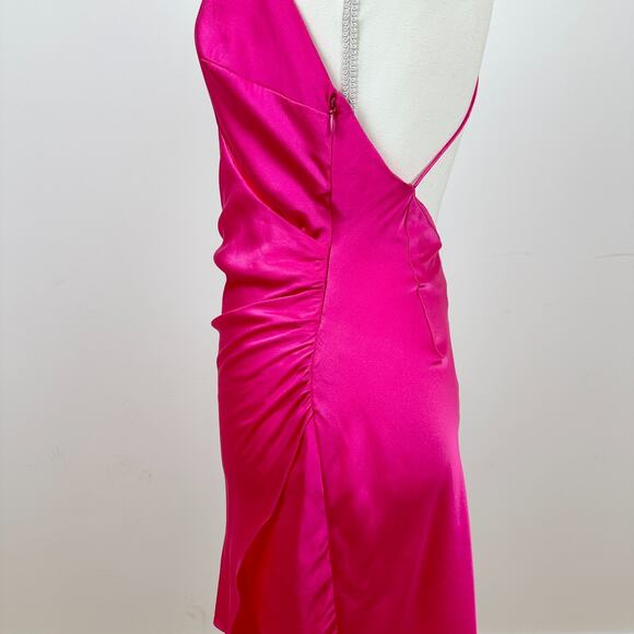 SER.O.YA Leah Silk Slip Dress Pink Mini Deep V Open Back Party Stretch Small NWT - Picture 10 of 14